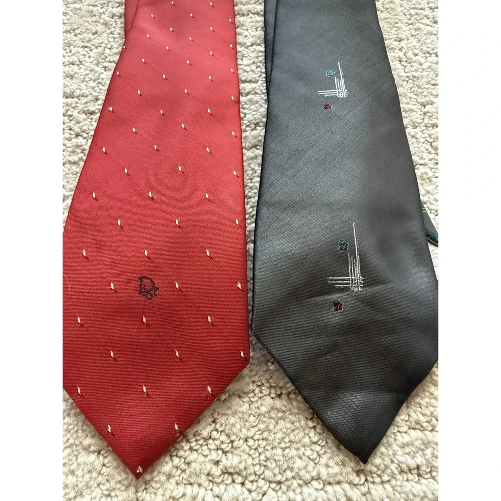Vintage Christian Dior Lot Skinny Logo Necktie Men's Burgundy Designer Tie 80s